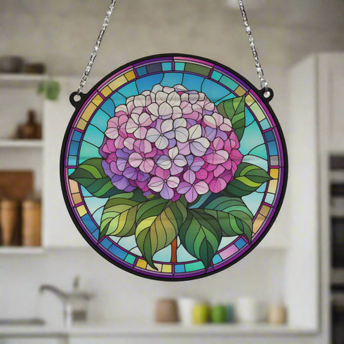 Hydrangea Stained Glass Effect Suncatcher
